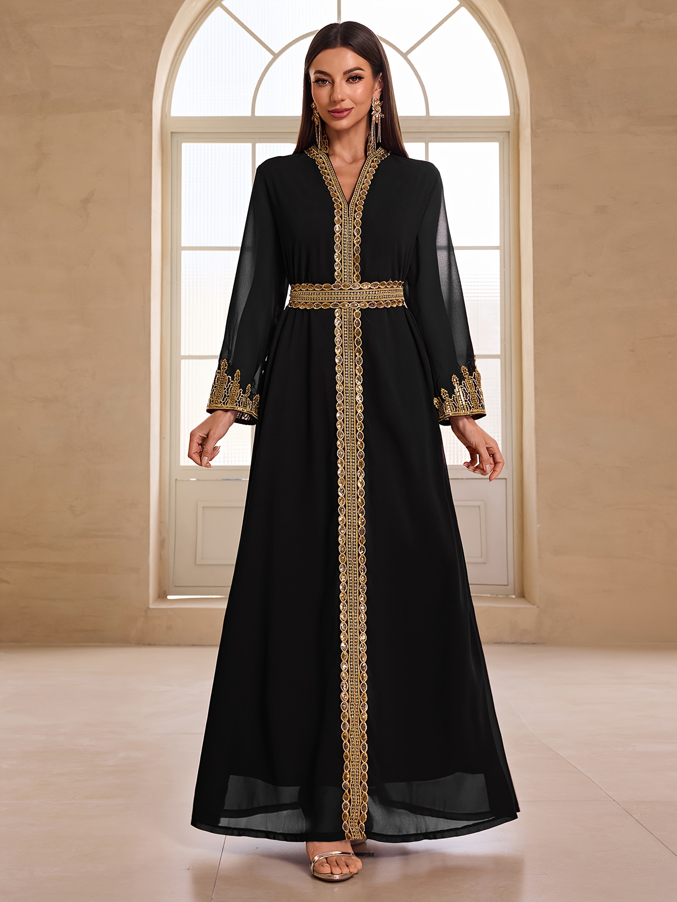 womens banquet evening dress arabic style chiffon golden - Temu Sweden