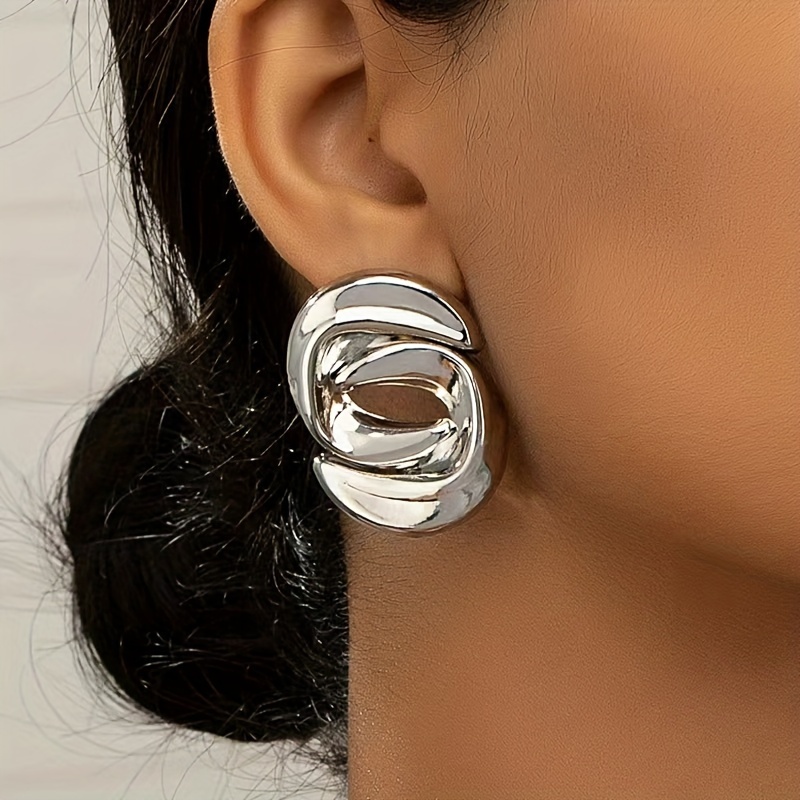 TEMU 1 Pair Glossy Geometric Asymmetrical Fashion Stud Earrings Individualistic Women's