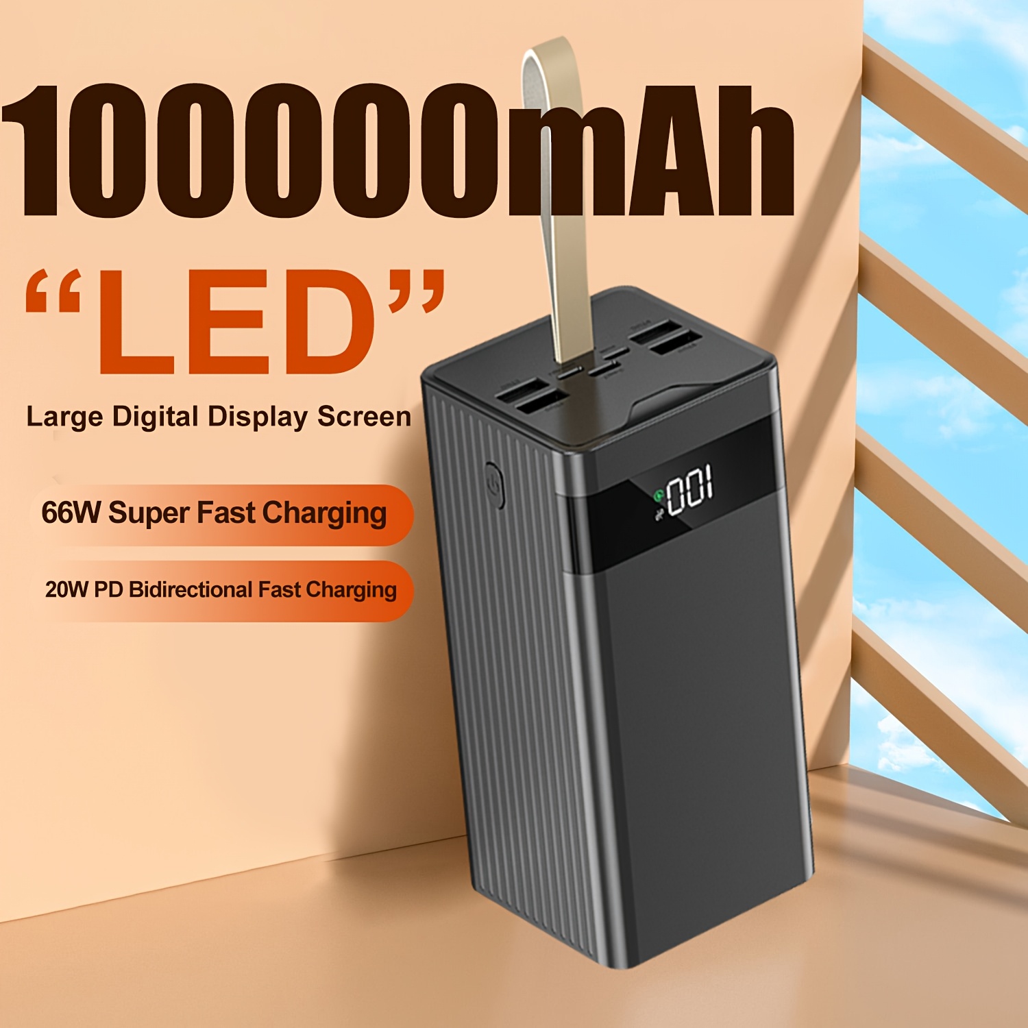 TEMU de energía portátil de gran capacidad de 100000 mAh, carga rápida bidireccional de 66W, puede cargar varios dispositivos simultáneamente, con