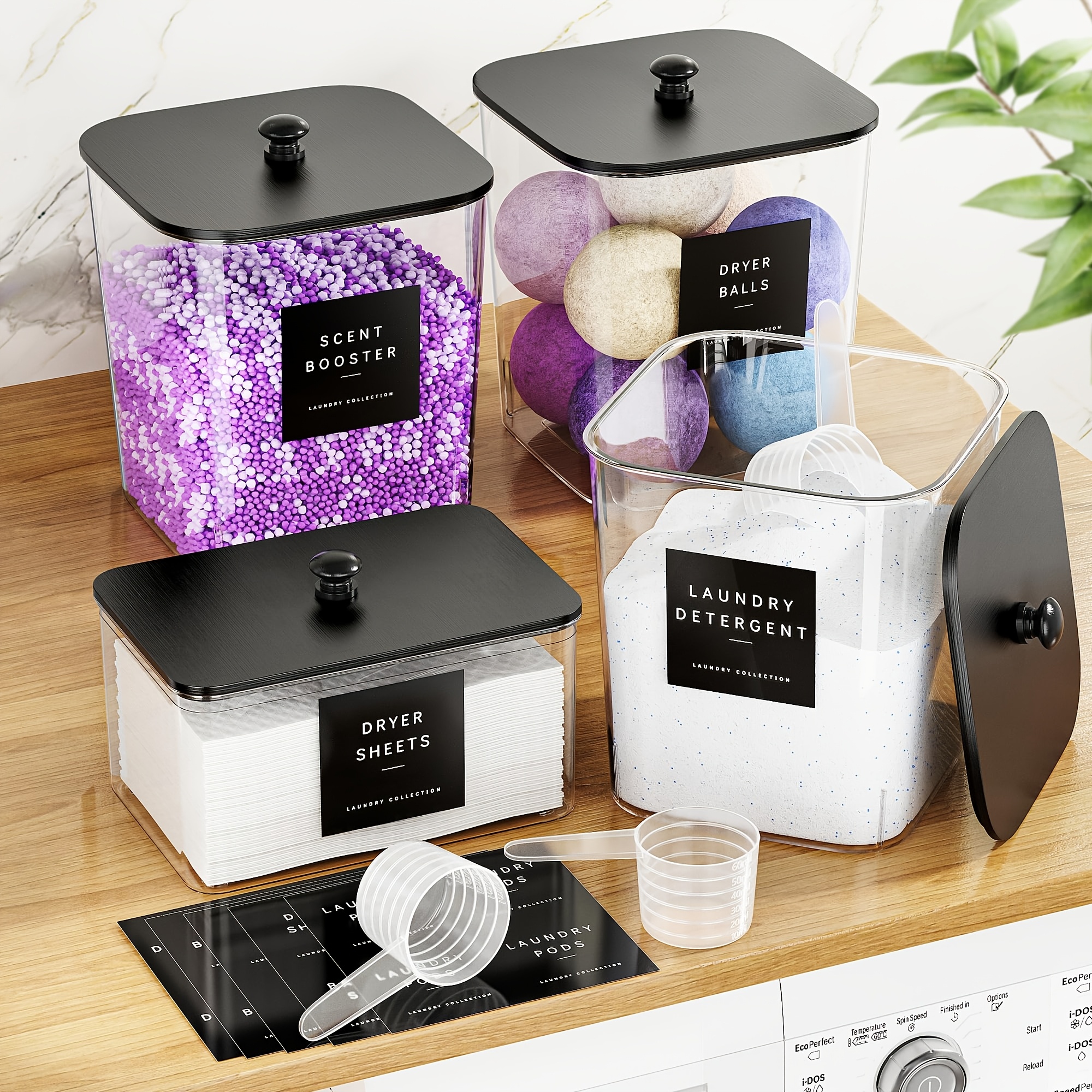 TEMU 3+1 Pack Laundry Pods Container, Clear Laundry Room Organization Containers, Large Laundry Detergent Powder Storage Containers Black Lids &