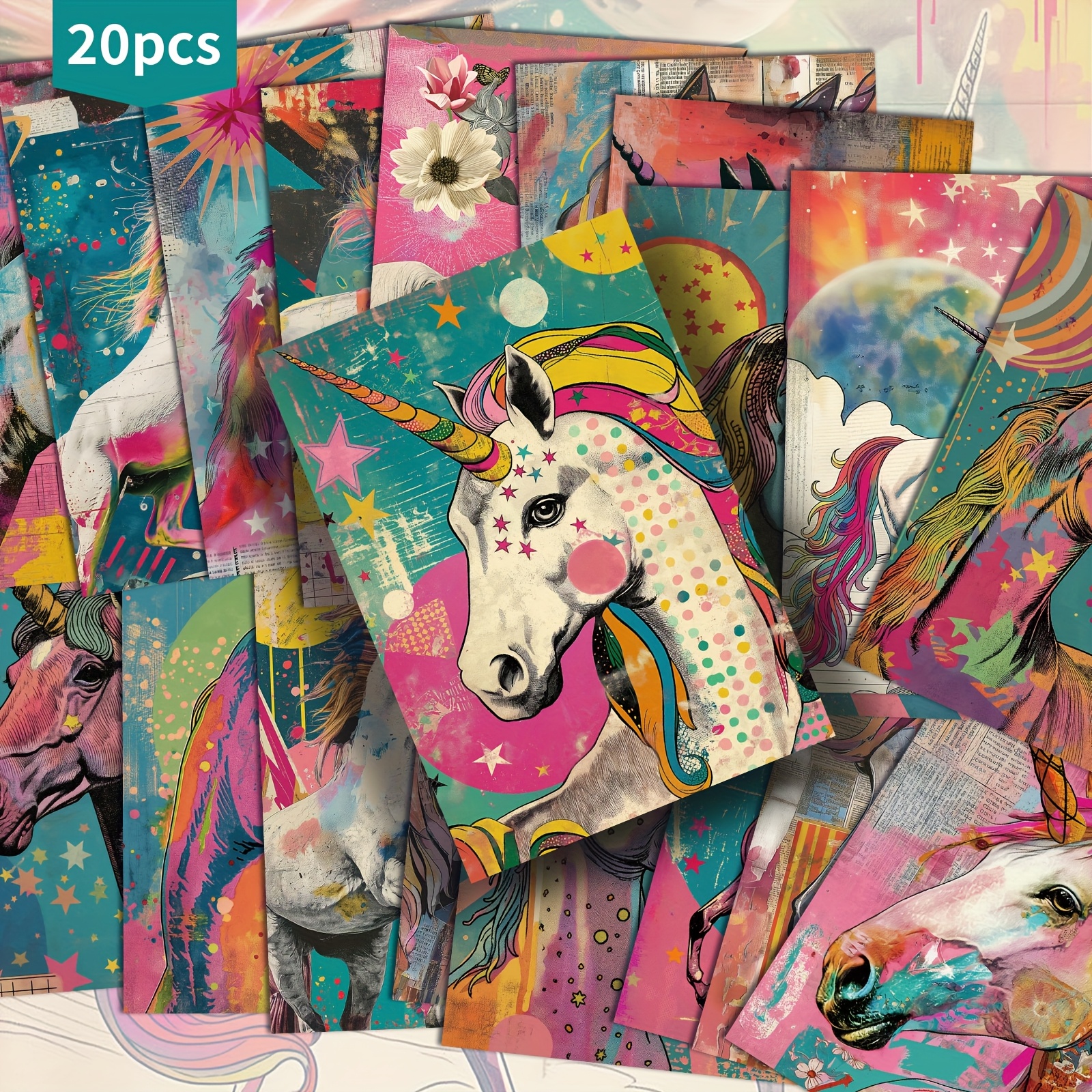 TEMU Set van 20 levendige eenhoorn postkaarten van 4x6 inch, met zeemeermin-thema journalpapier, klassieke kunst en verzamelbare decoratieve kaarten,