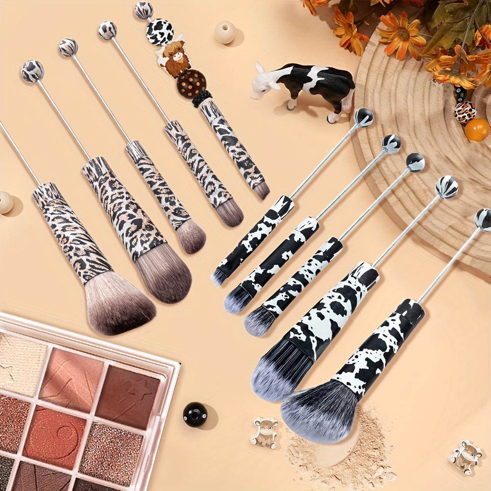 

5pcs Leopard Print Cow Print Beadable Makeup Brushes Diy Makeup Comestic Brushes Beaded Brushes Kit For Diy Beaded Eyeshadow Brush