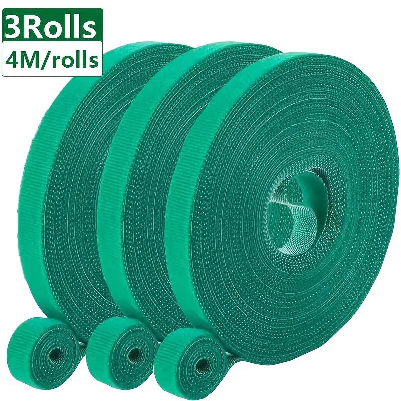 TEMU 3 Rolls 157.48 Inches Of Self Adhesive Plant Nylon Tie Straps, Green, Adjustable Plant Hook/ring Closure Support, Gardening Binding Tape,