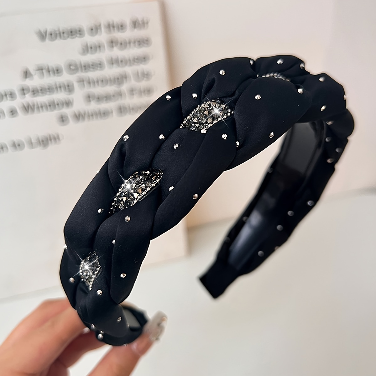 E-shop 1 Stück gedrehtes Strass-Stirnband mit breiter Krempe und Zähnen, rutschfest, elegant, für Damen, zum Zurückhalten des Haares beim