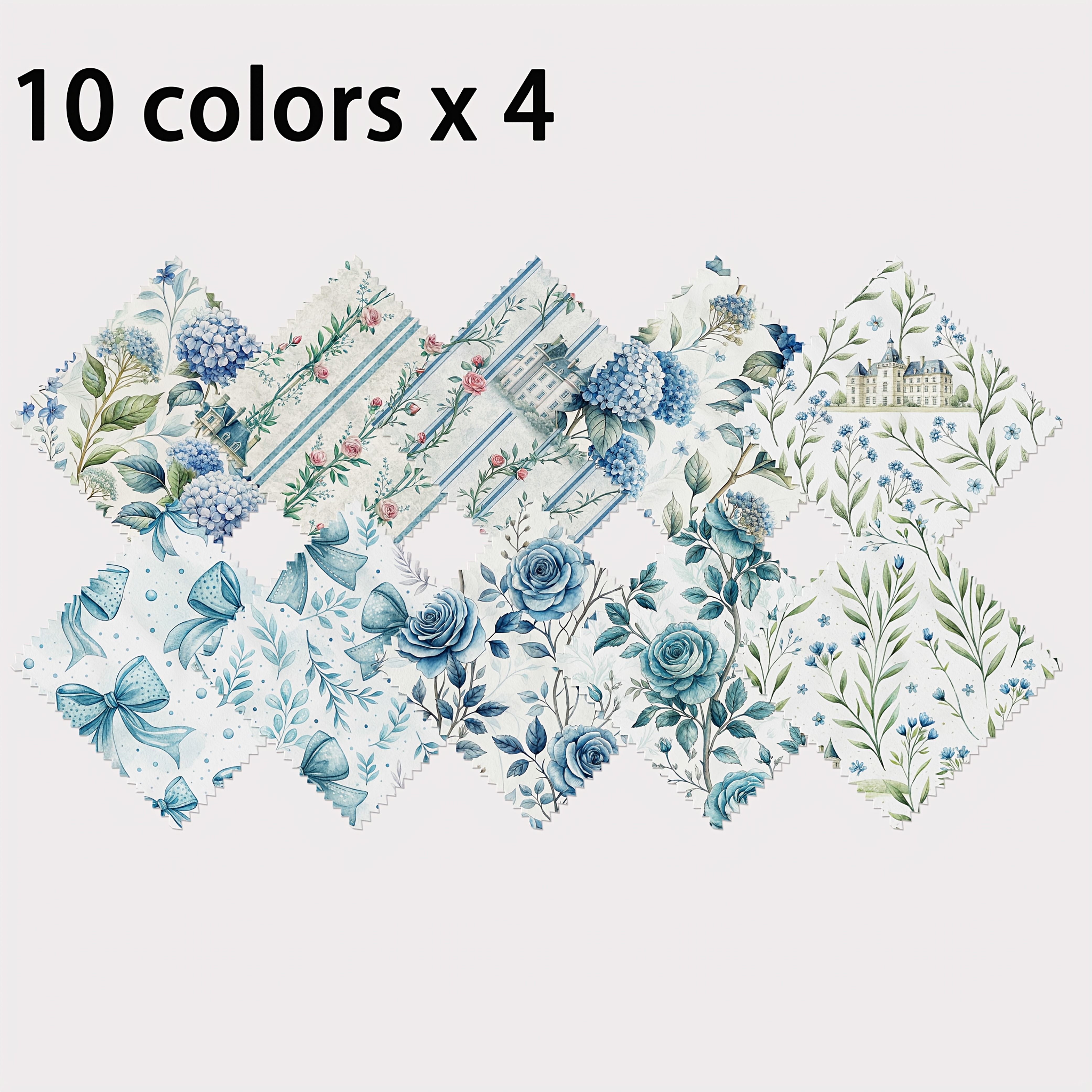 TEMU 40pcs Charm Pack Assortment, Hydrangea Pattern, Handmade Texture Style Elements, 10 Styles 120g Polyester Fabric, Suitable For Quilting, Craft