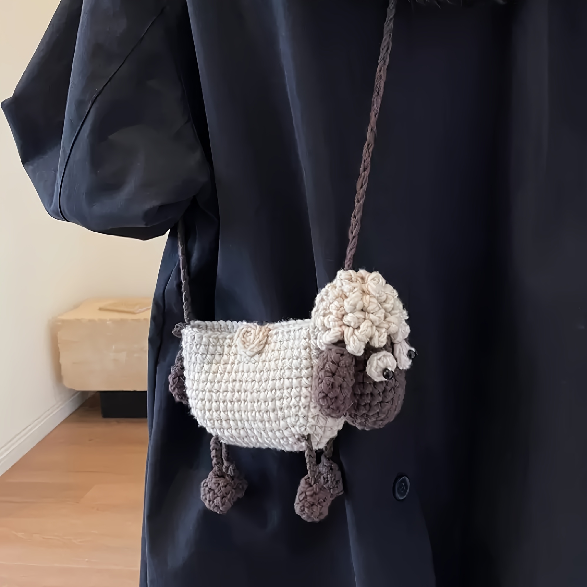 TEMU ハンドメイド ニット 子羊 クロスボディバッグ - 手織り ショルダーパース 調節可能なストラップ付き 軽量 パーティー・普段使いに最適 かわいい子羊柄＆カラーブロック ティーンエイジャー向け