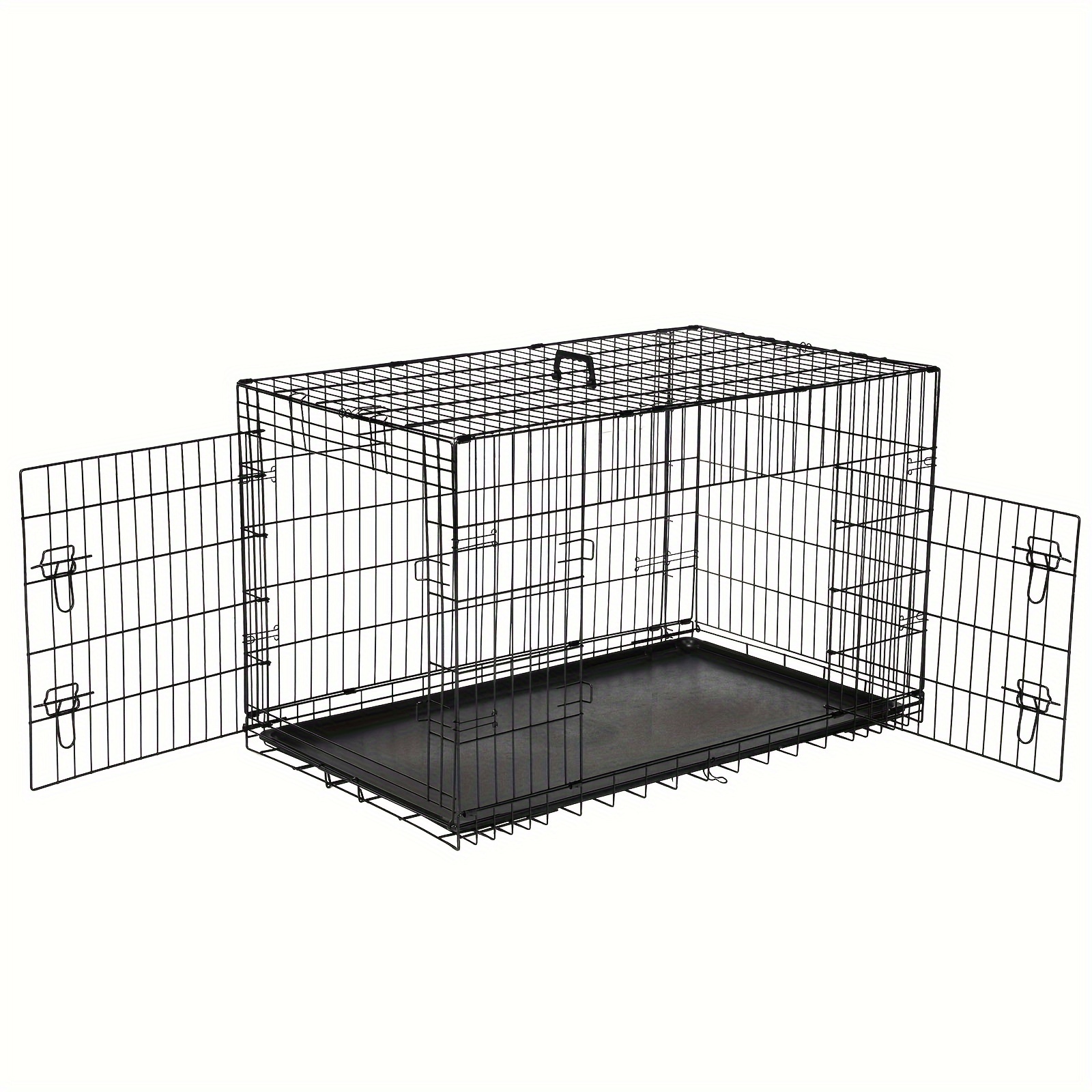 TEMU 42 Inch Dog Crate With Divider Panel, Double Door Folding Metal Wire Dog Cage With Plastic Leak-proof Pan Tray, Pet Kennel For Indoor, Outdoor, Travel