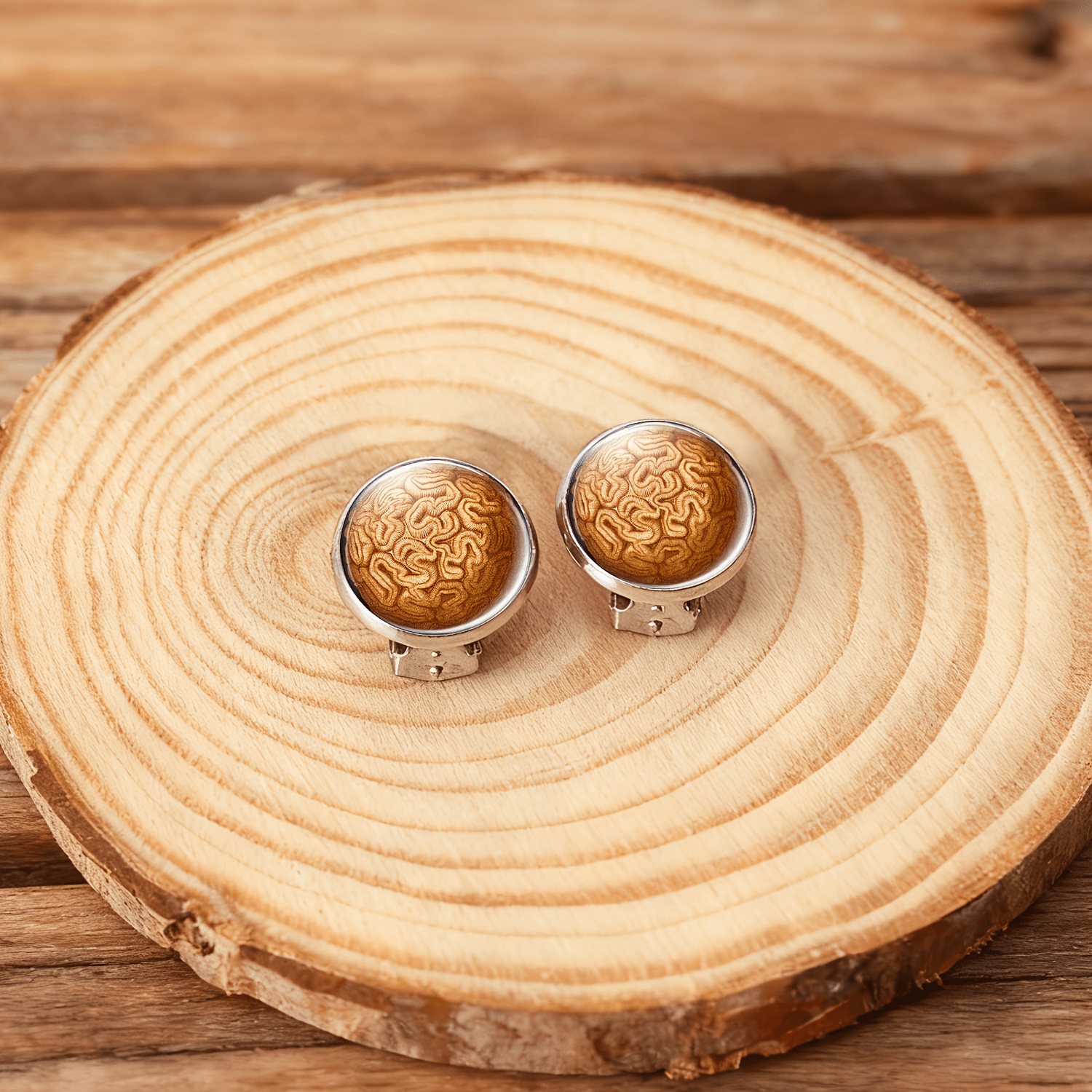 2pcs No-Piercing Round Glass-Faced Earrings Set for Women