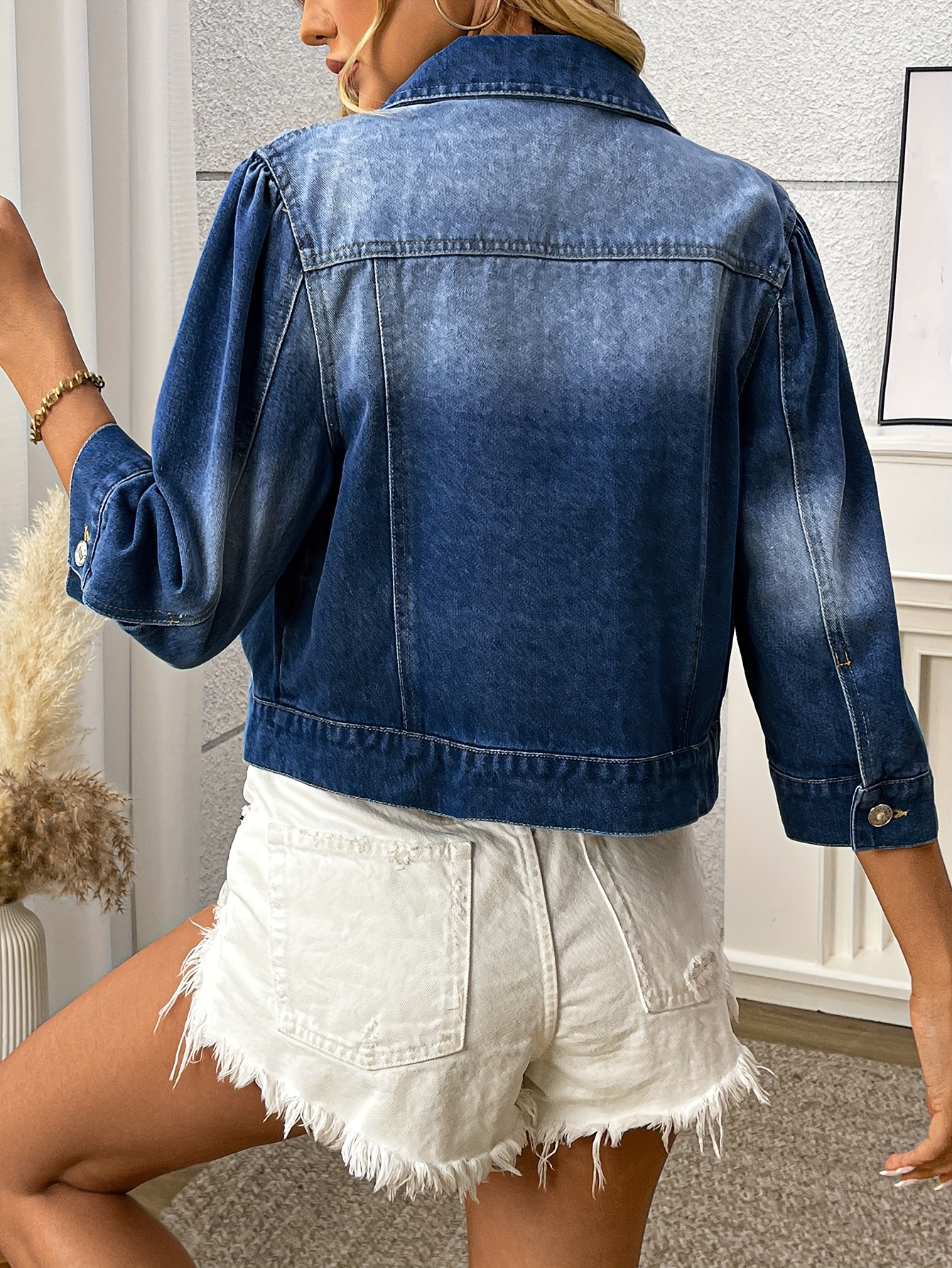 damen jeansjacke marke 3/4 ärmel eleganter stil Temu Germany