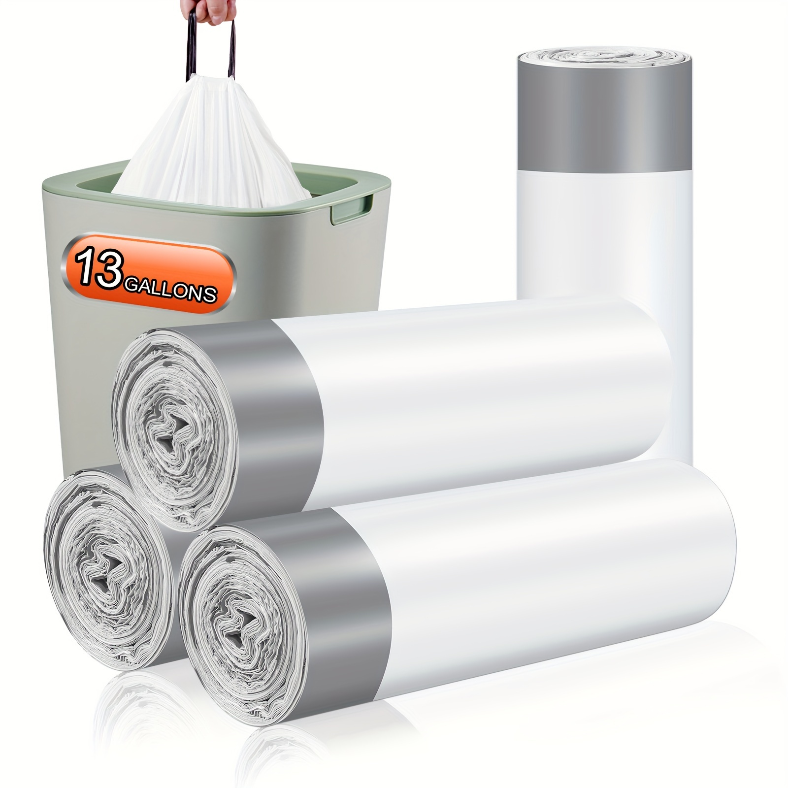 TEMU Drawstring Garbage Bags Large Thickening Trash Bags 8/ 13 Gallons 100/ 300 Count Thickened Stretchy, Bathroom, Bedroom, Kitchen, Office And Living Room And Outdoor