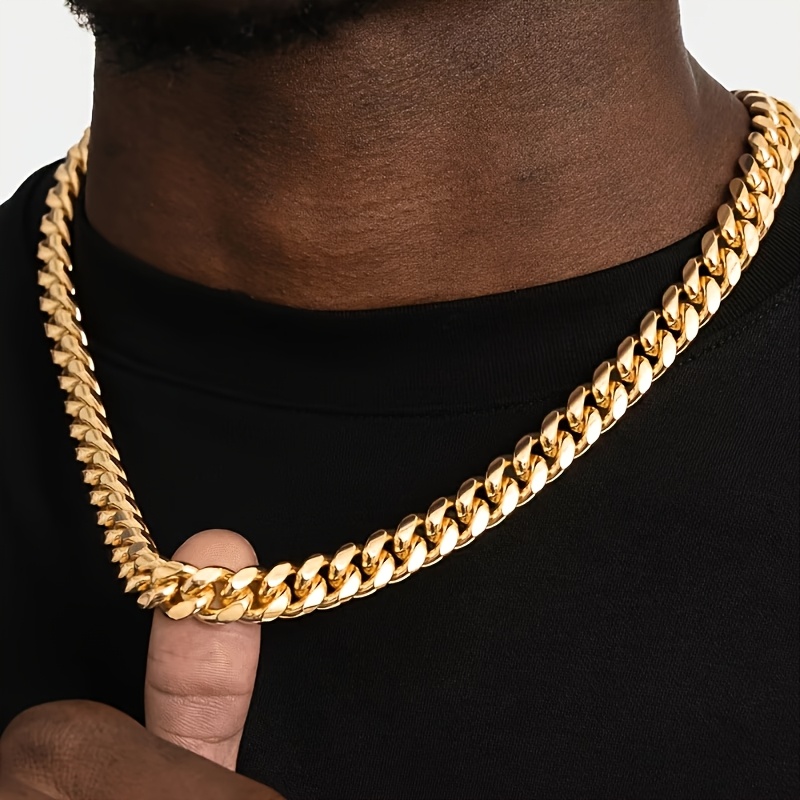 TEMU 1pc Miami Street Style Thick Cuban Chain Necklace Unisex - Waterproof 316l Stainless Steel, Durable Fashion Casual Apparel Versatile Additions,