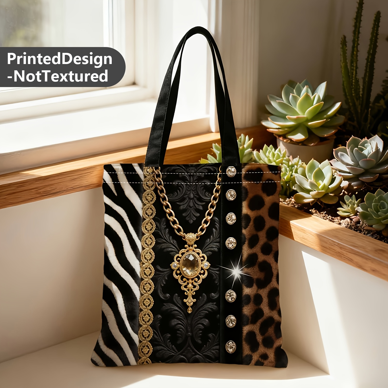 TEMU 1 pièce, Sac à main pour femme, un sac fourre-tout tendance à imprimé animalier, avec collier chaîne et , doté d'une grande et de poignées