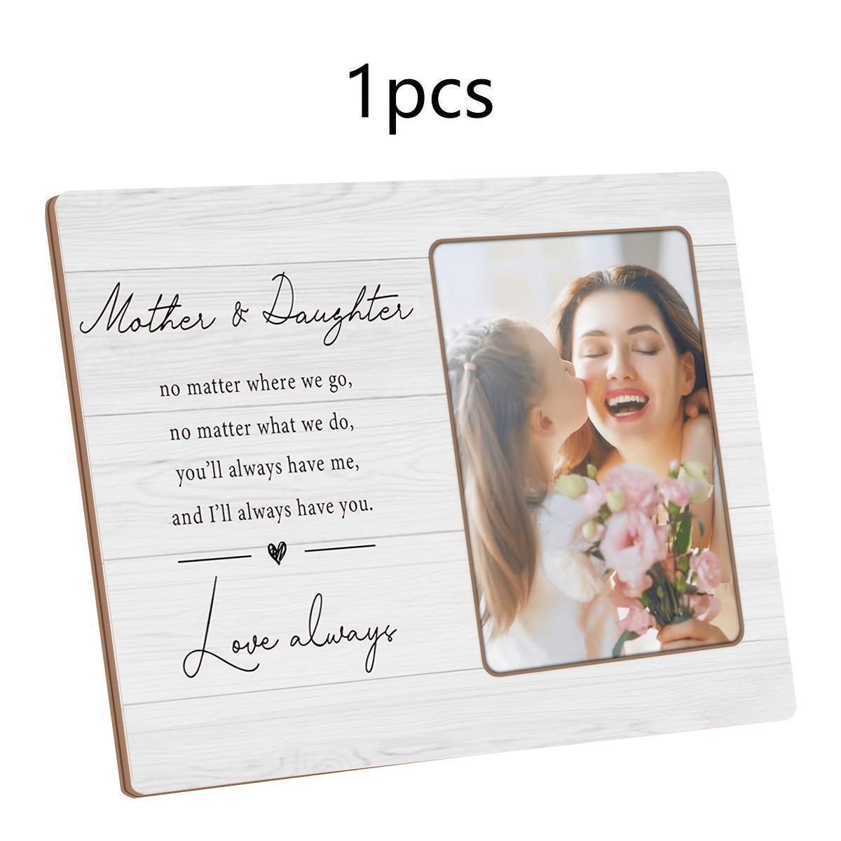TEMU Wooden Art Photo Frame, Vertical Desktop Decorative Ornament, Gift For Mom, Mother-daughter Photo Frame, Suitable For Home Bedroom/living Room