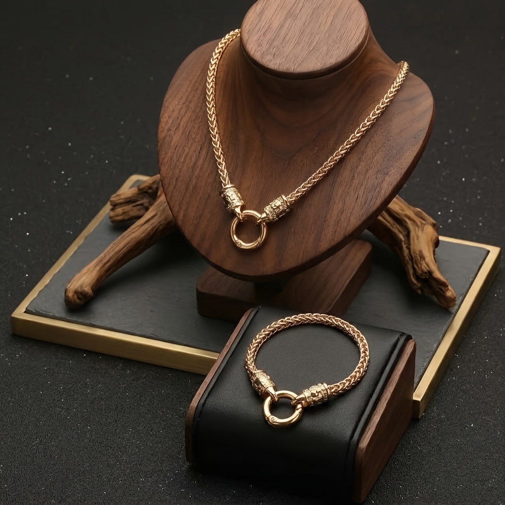 TEMU 2pcs Set: Ethnic Style Necklace + Bracelet Set, Unisex Double Ring Round Clasp Fashion Accessories, Ideal Gift