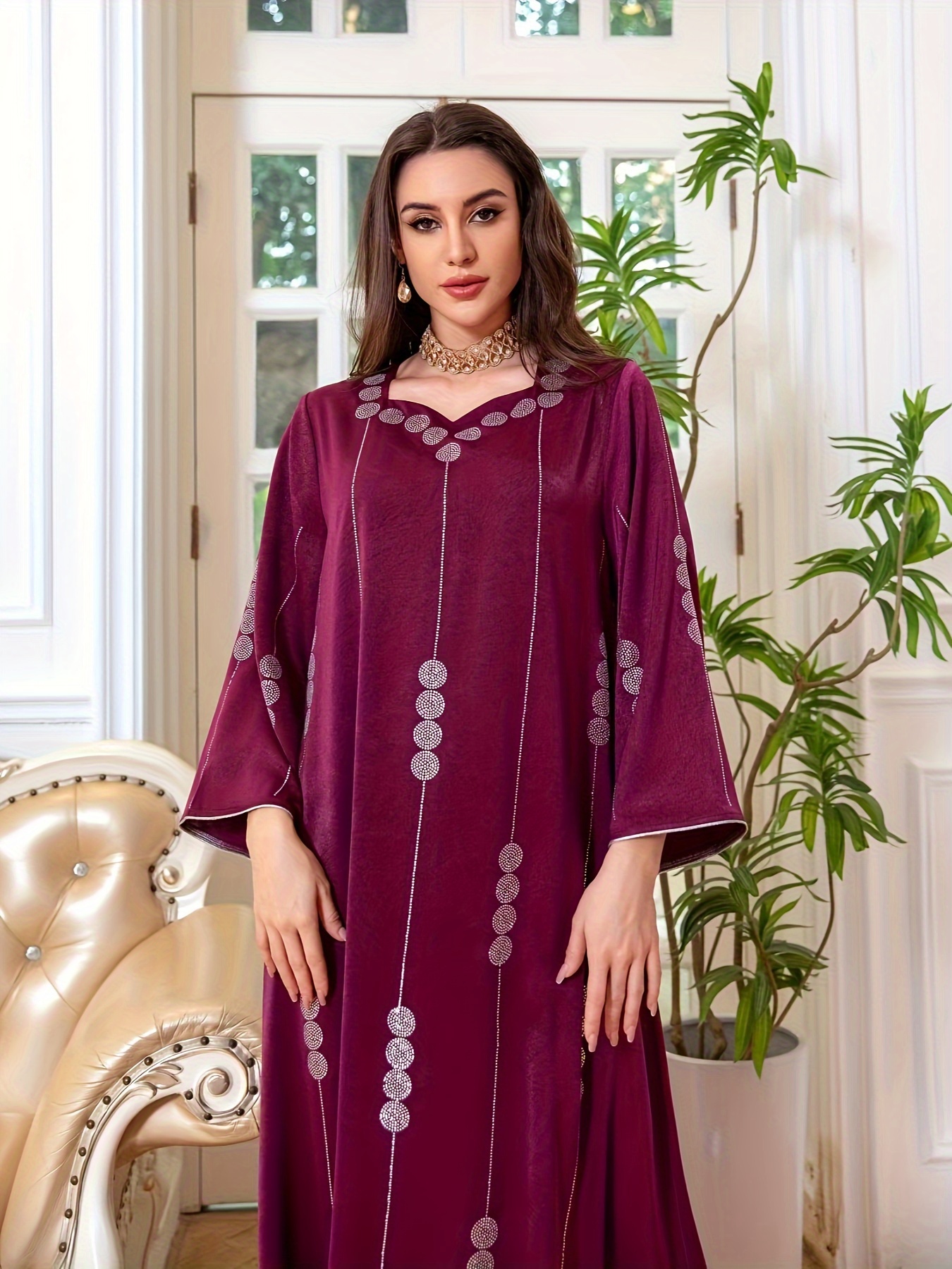 Muslim Attire Arab Dubai Satin Sequin Fashion Dress Gown