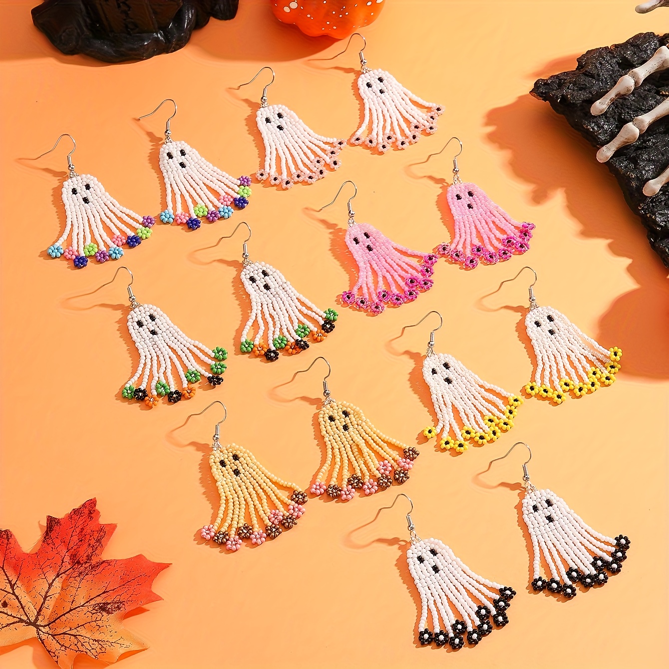 Halloween Handmade Beaded Tassel Earrings, Festive Fun