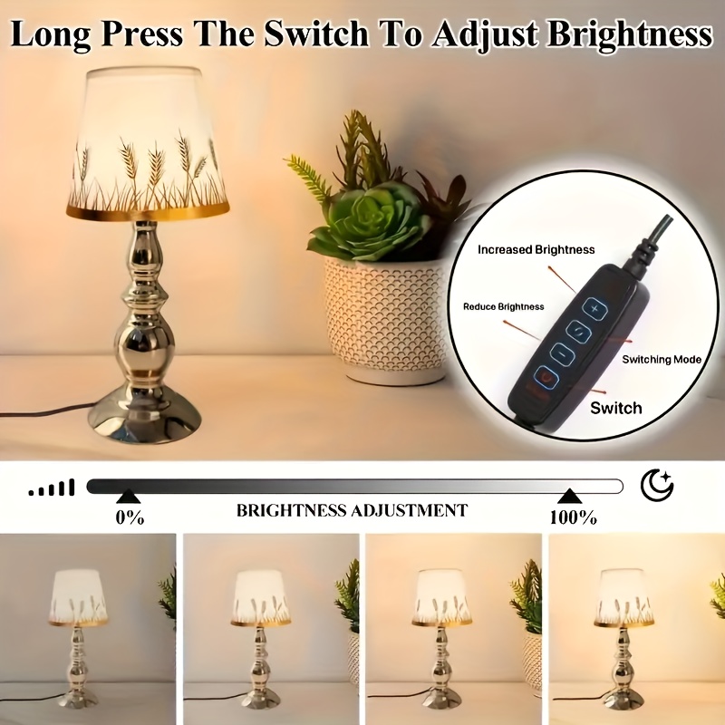 Dimmable USB Lamp with Metal Base and Cloth Wheat Shade