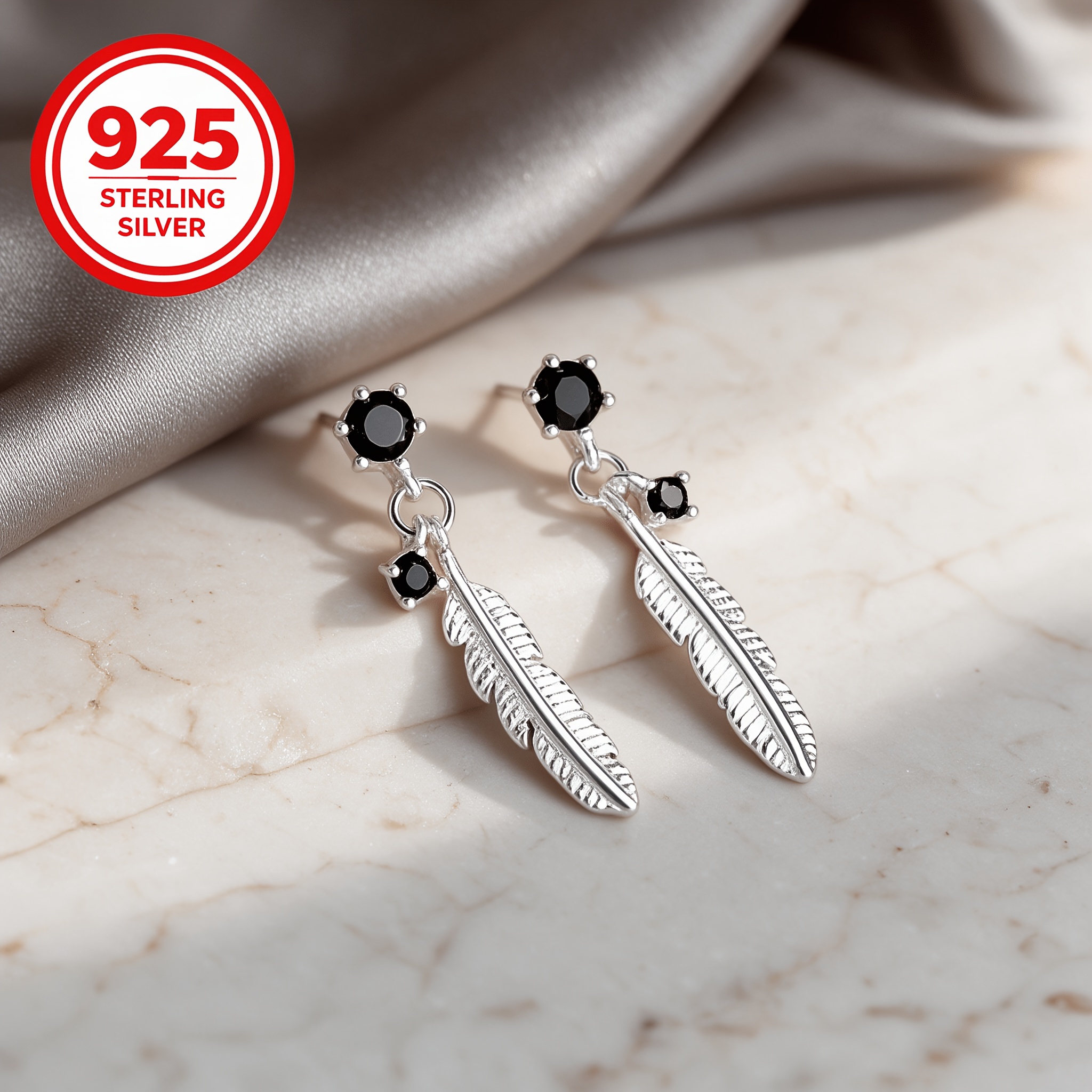 Women's 925 Silver Feather Leaf Tassel Stud Earrings