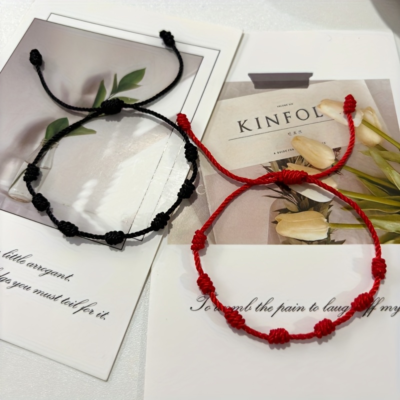 TEMU Pulseras Bohemias Ajustables Hechas a - Pulseras de con 7 Nudos y Cordón & , Regalo Unisex para Todo el Año, Joyería Casual
