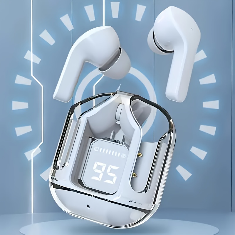 Wireless Earbuds with Active Noise Cancellation, Wireless Microphone Charging Case, High-Fidelity Stereo In-Ear Headphones - USB-C Rechargeable, 1.5W, 5W Fast Charge Support, Transparent Design, Comfortable Earpads for Sports & Daily Use, Earbud Headphones