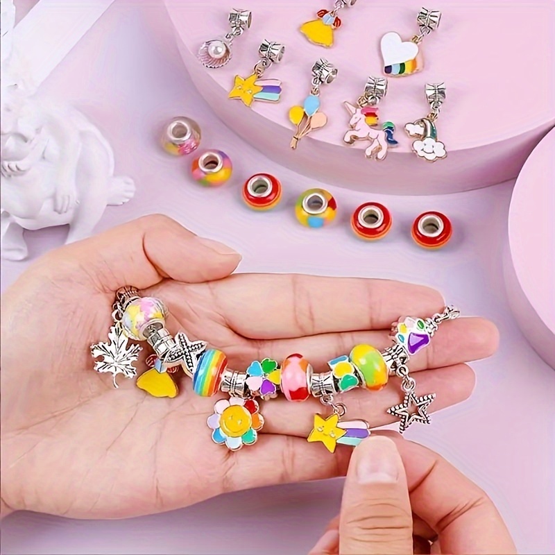 112 PCS DIY Charm Bracelet Necklaces Jewelry Making Kit with Pink