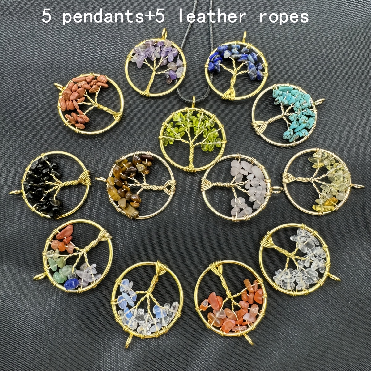 TEMU Set de 10 piezas de piedra natural, redonda de 30 mm, árbol de dorado, para hacer joyas, ideal para uso diario, regalos de navideña, decoración