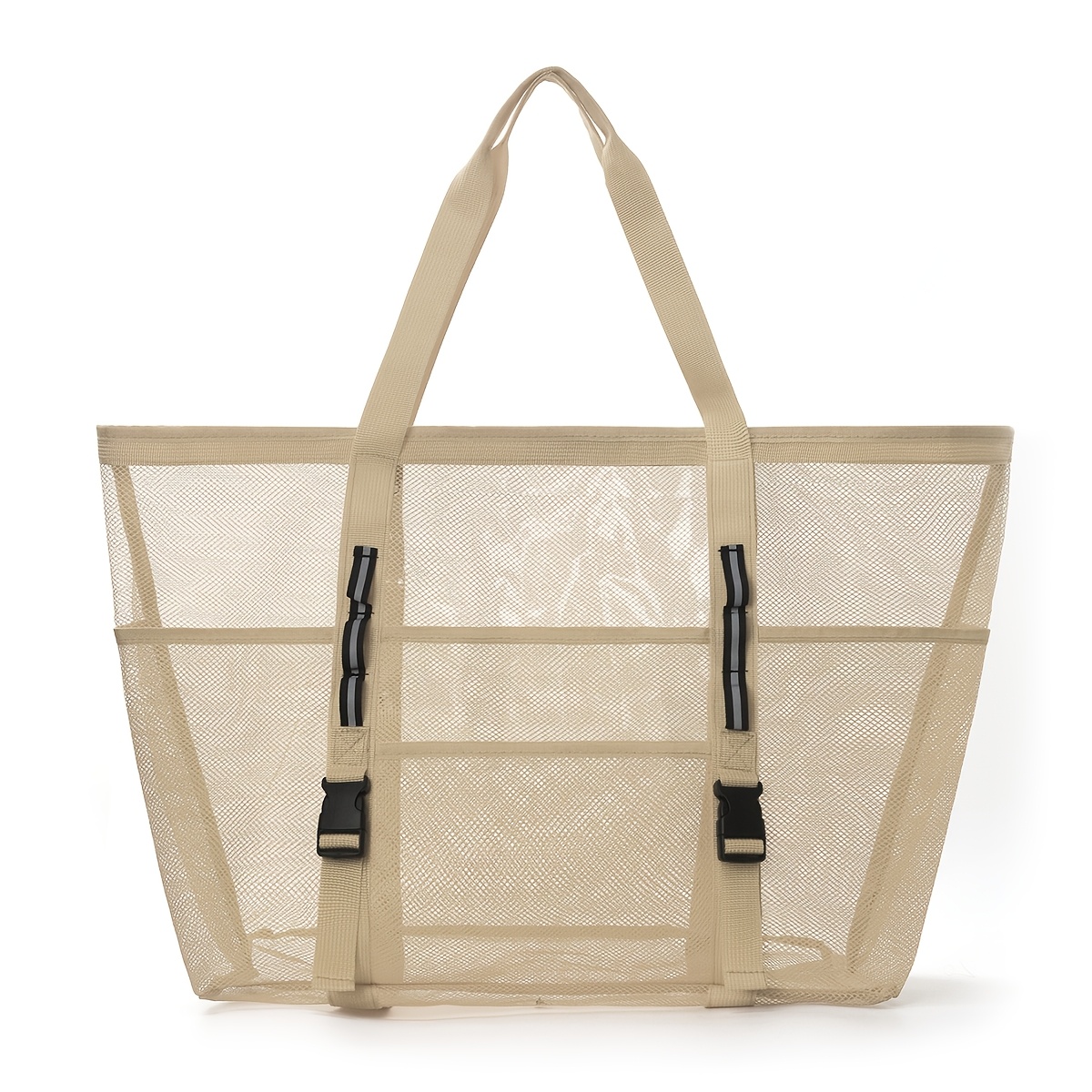 TEMU Borsa da spiaggia da donna: Multitasche, grande capacit�, design a rete. cinghie per fissare asciugamani. Perfetta per , vacanze al mare, e spa.