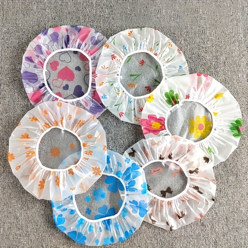 conjunto de 4 toucas de banho ajustáveis e estampadas,   qualidade e reutilizáveis, com elásticos, ideais para spas e salões femininos