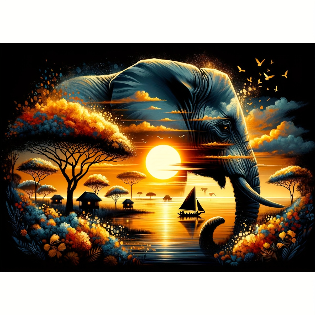 

Kit de peinture diamant 5D JOZYSH, 1 pièce, ronds en acrylique (), art mosaïque d'éléphant et de paysage, cadeau d'art artisanal, pour la décoration de fête , maison et amis, 11,8x15,7 pouces