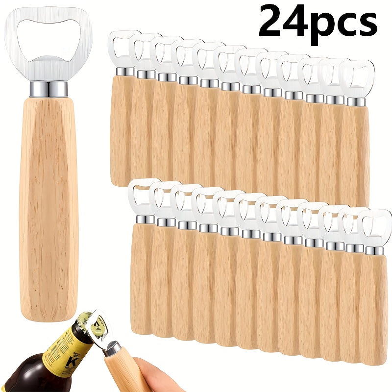 Image of 24pcs/48pcs Dofiki Wood Bottle Openers Pack - Wood Suitable For Beer & , Durable Handheld Opener With Comfortable Grip For , Kitchens, Parties, Picnics - Tree Bark Design For Daily Use & Gifts