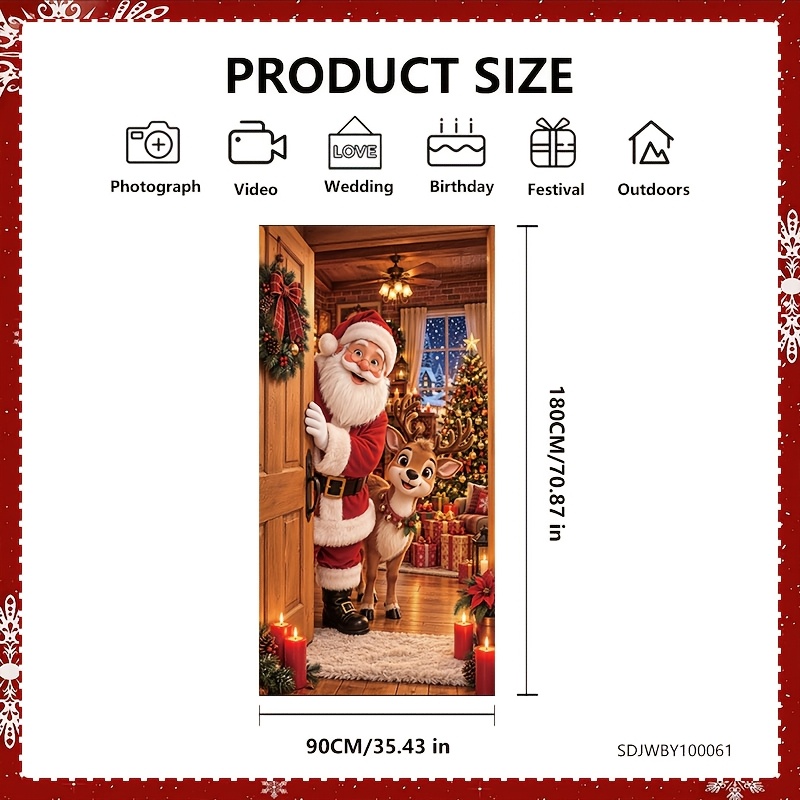 TEMU 2d Flat, 2d Flat - 2d Door Banner 2d Flat, 2d Flat - 2d Door Banner 2d Flat Christmas Door Cover, 180 X 90cm/70.87 X 35.43in, Made Of Polyester