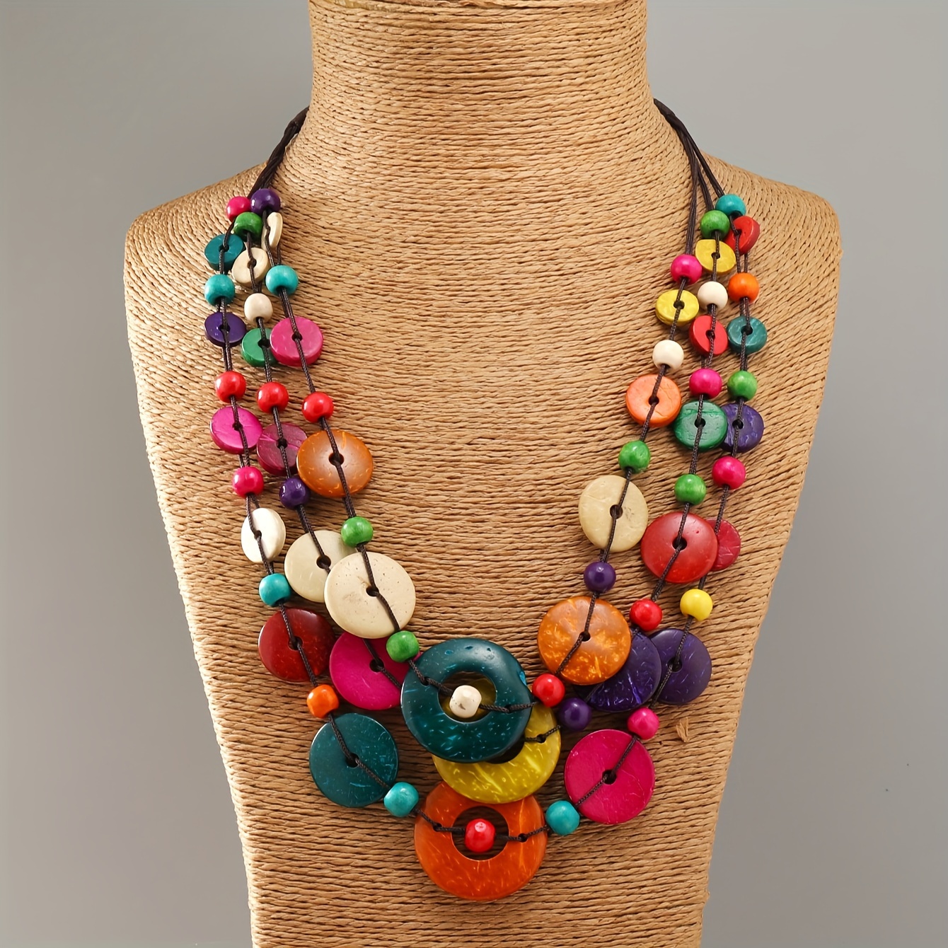 TEMU Collar colgante de madera a de estilo bohemio - Diseño vintage simple de capas de de coco, sin chapado, para ocasiones y festivales de , regalo