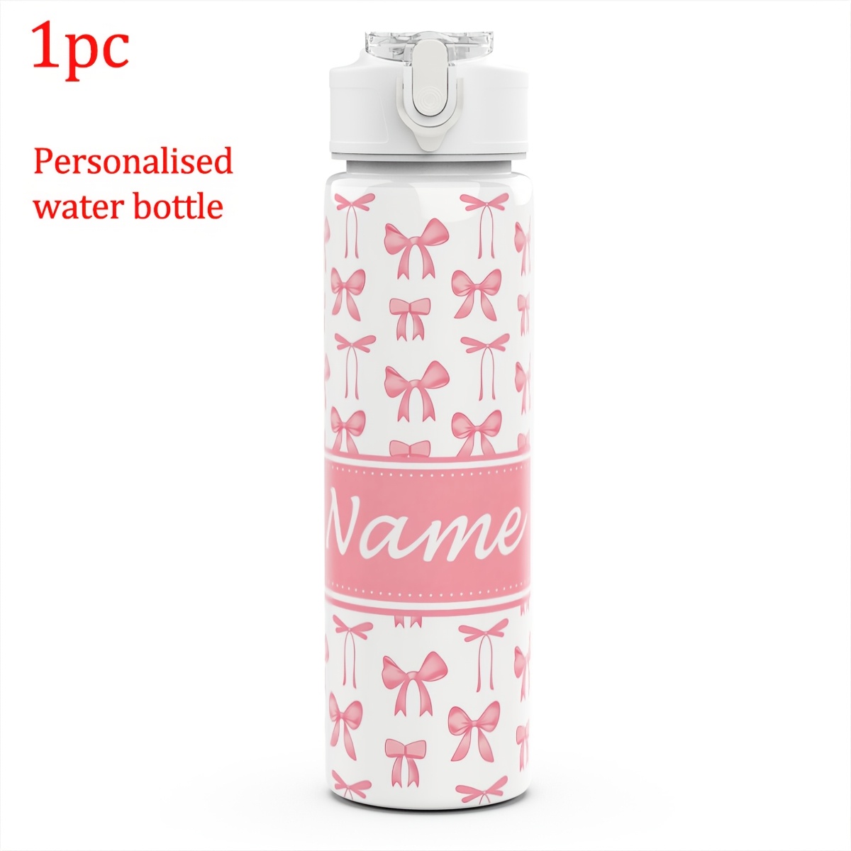 TEMU 1pc Pink Bows Personalized Water Bottles Customize A Water Bottle Personalized Text Water Bottles Gifts For Birthdays Christmas Halloween And