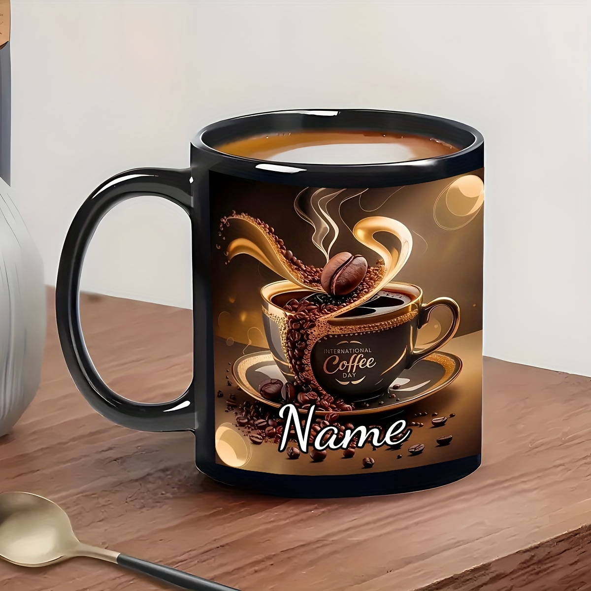 TEMU 1pc Customizable Ceramic Mug Personalized Name/text Coffee Cup-11oz High Quality Ceramic Coffee Cup, Water Cup, Perfect For Drinks, Birthday
