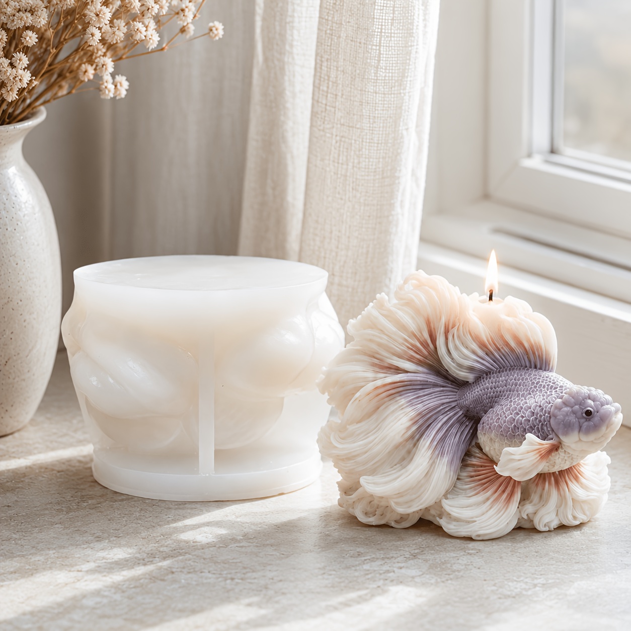TEMU Candle Mold, Half-moon Betta Candle Silicone Mold, Goldfish , Casting Mold Suitable For Scented Candles, Handmade Soaps, Epoxy Resin Plaster,