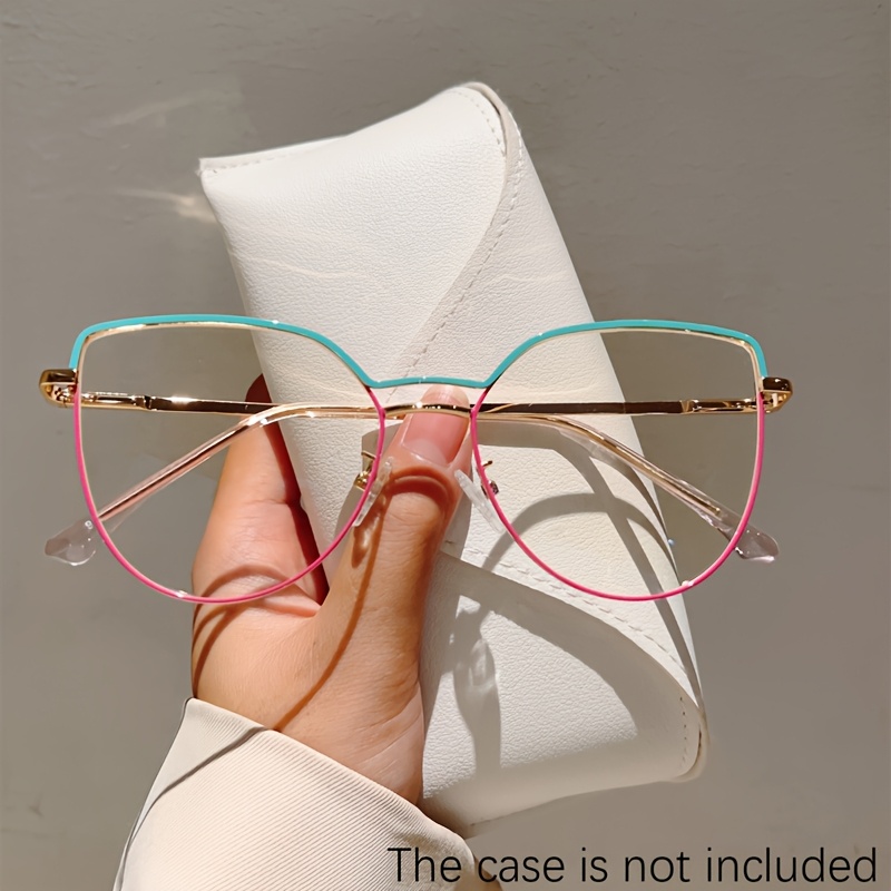 Image of 1pc Women Cat Eye Shaped Popular Glasses Stylish Color Matching Frame Exquisite Pink Glasses Unique Hollow Out Design Luxury Men Eyeglasses
