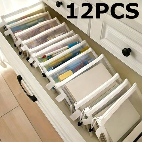 12pcs large capacity mesh document bags breathable nylon document bags transparent pencil cases folders small item organizers zippered briefcases convenient for organization and travel