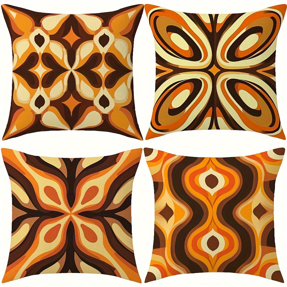 

Retro Polyester Throw Pillow Covers Set Of 4 - Double-sided Design, Invisible Zipper, Decorative Pillowcases For Living Room, & Christmas, 18+ Age Group, No Insert - Color