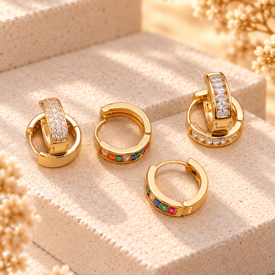 TEMU 6pcs Set Of Elegant Fashion , And Marquise-cut Cubic Zirconia Hoop Earrings—perfect For Daily Wear, Banquets, Parties, Birthdays, And Gifts For
