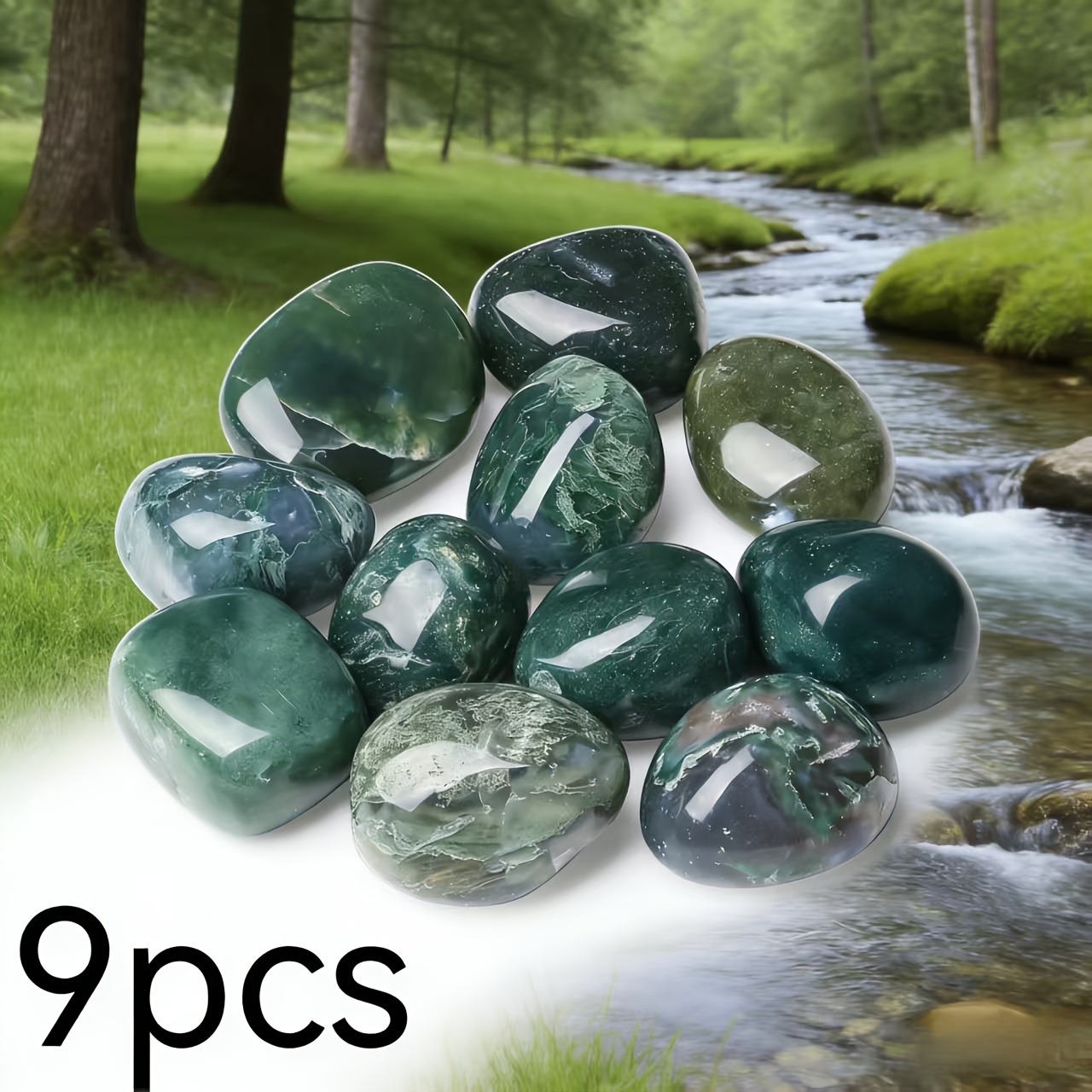 Natural Moss Agate Tumbled Stones, Large Polished Pocket Stones