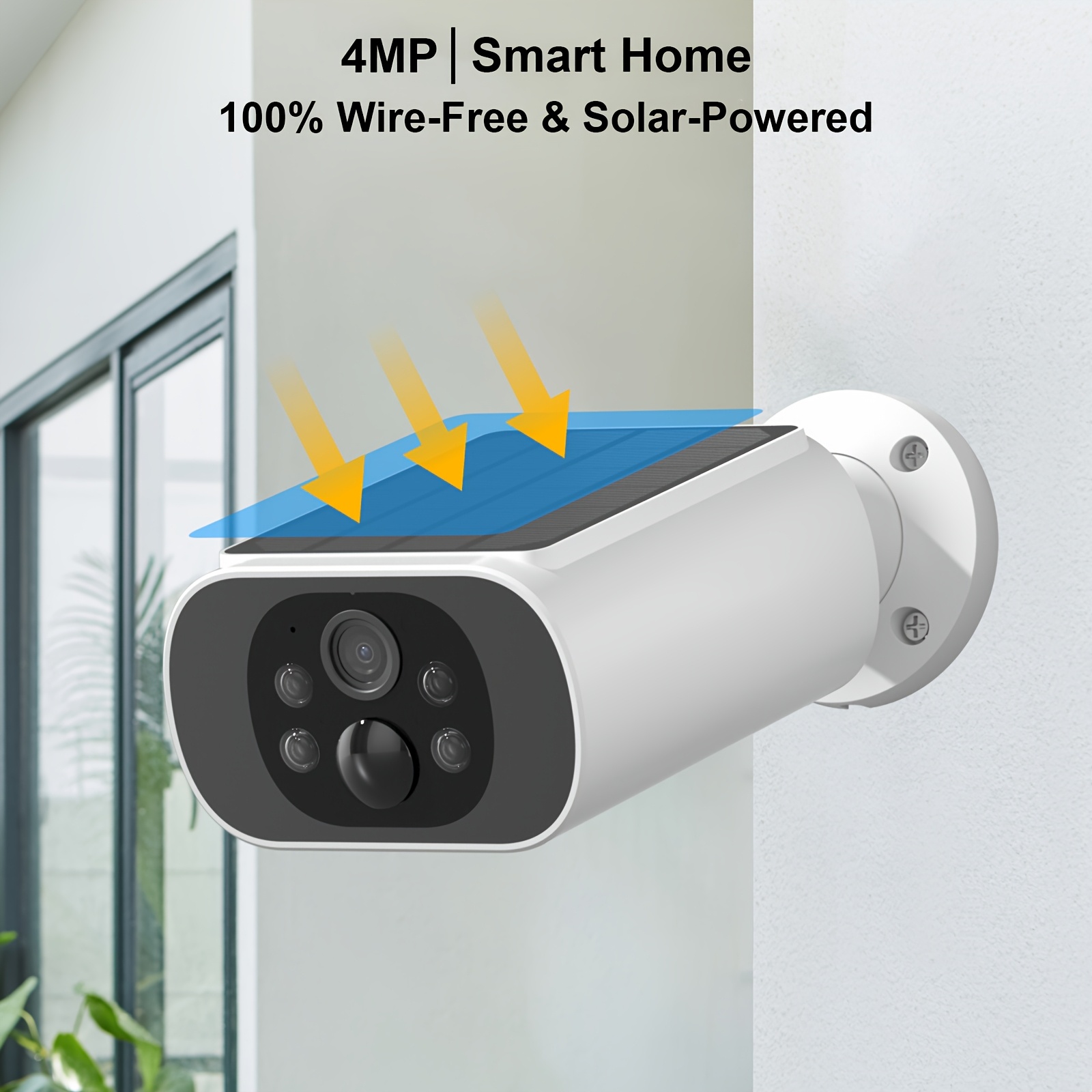 TEMU Solar-powered 4mp 100% Wireless Outdoor Camera, Solar Panel, Long-standing Battery, 2-way Audio, Pir Sensor, Color Night Vision & Siren Alarm,