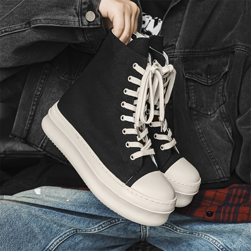 Cocooon *'s High-Top Canvas Sneakers Durable Slip-Resistant Rubber Sole,  Round Toe Thick Cushioned Sole, Breathable Fabric Lining, Lace-Up Casual