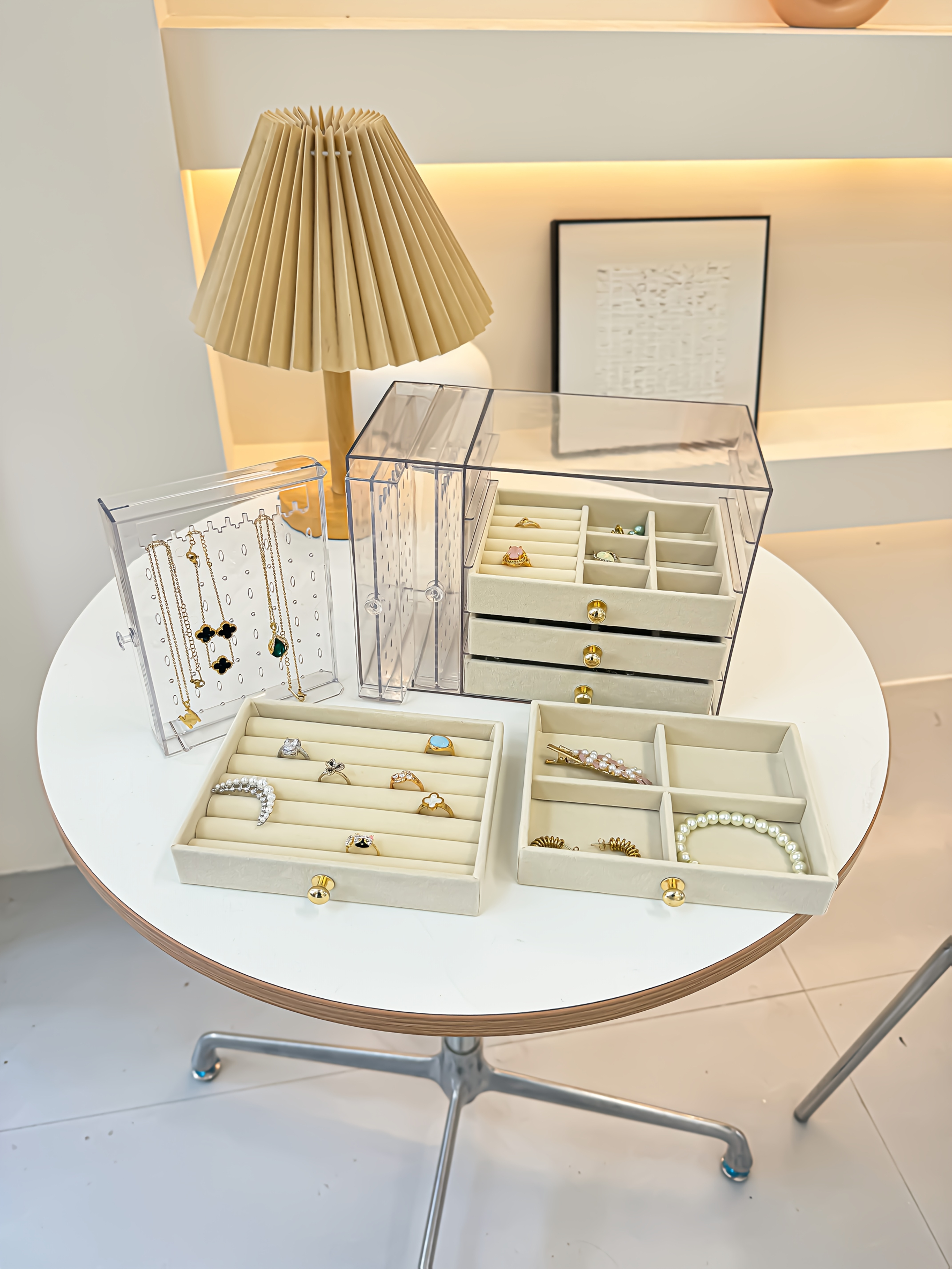 1pcjewelry boxes organizers high end jewelry box transparent large capacity jewelry storage box necklace display stand exquisite drawer style earring stud ring necklace and bracelet storage box multi functional jewelry box exquisite box Product details 5