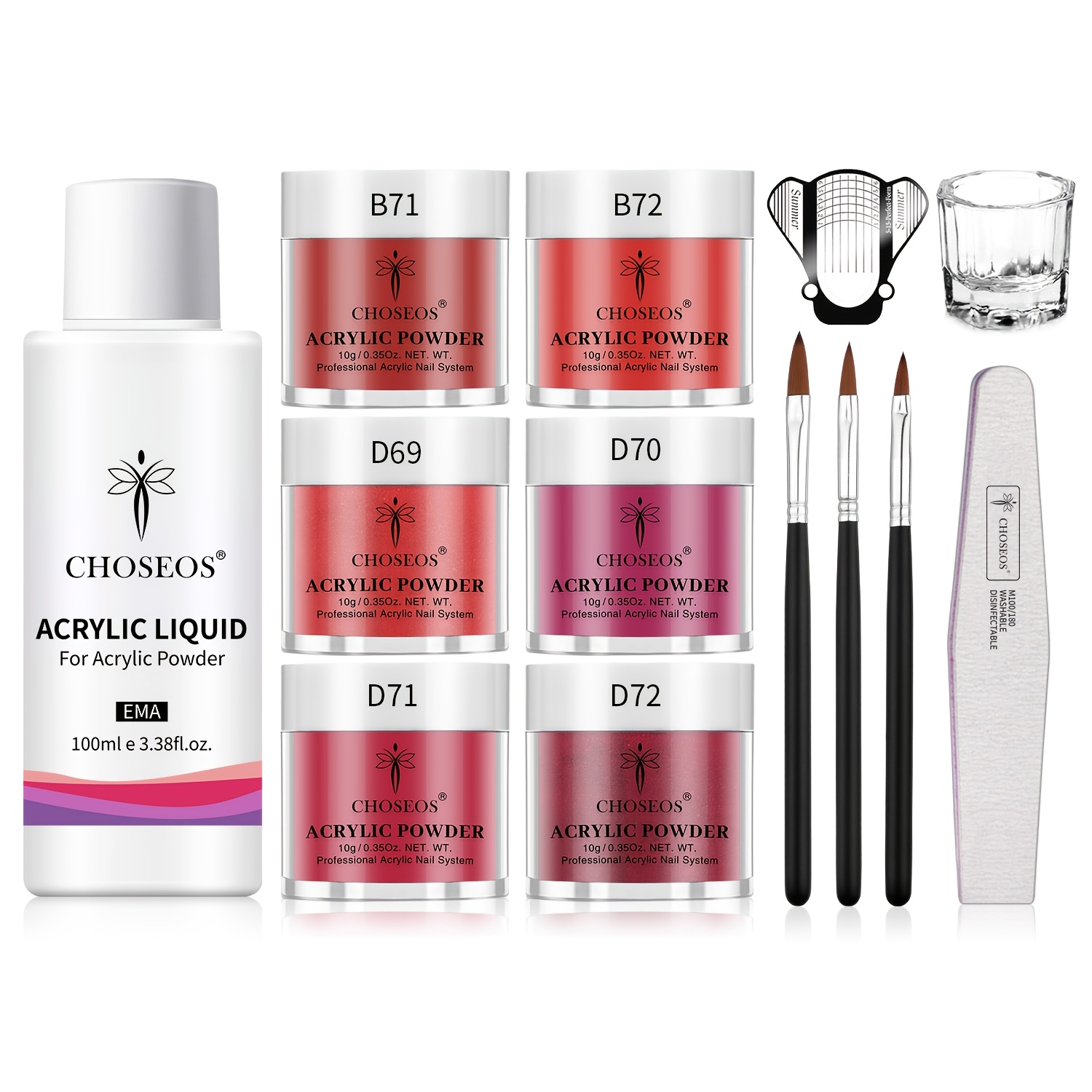 Image of Long-lasting Shine & Durable: 0. × 6 Color Acrylic Nail Powder + 3.38fl.oz × 1 Liquid + 25pcs Manicure Tool Set For Home & Salon Use
