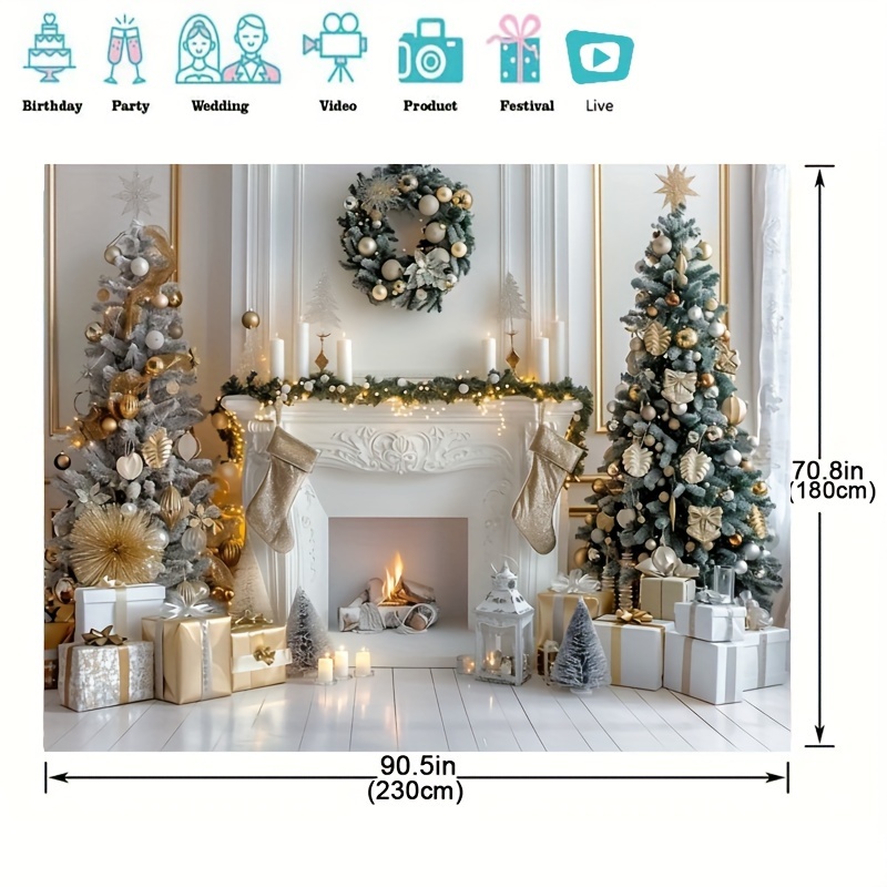 TEMU Christmas Backdrop - 1pc Fireplace & , Photography Background For Decor, For Room, New Year's Eve & Photo , Christmas Decor