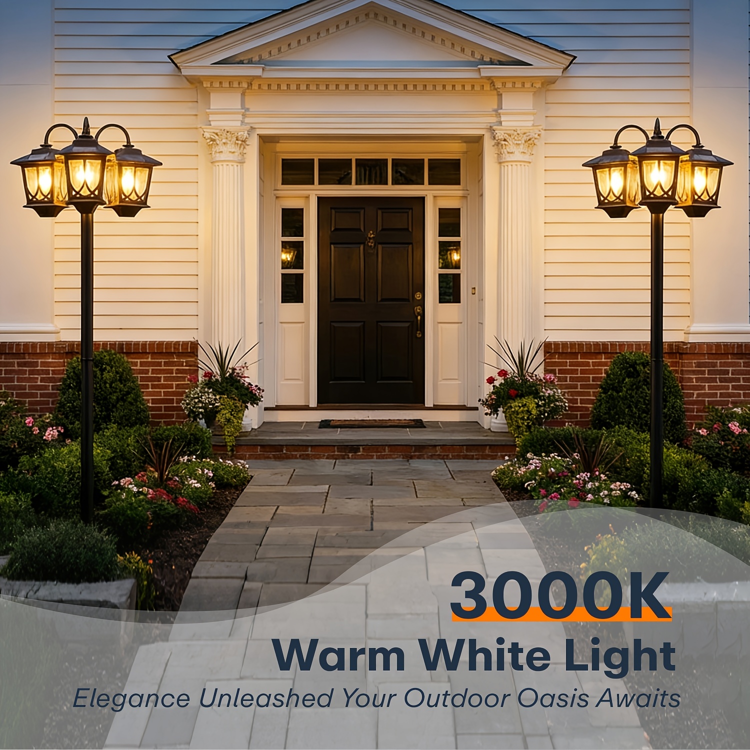 3-Headed Solar Powered Outdoor Post Light | 73 inch Lamp Post with Dusk to Dawn, Metal and, Semi Flush Mount for Garden Yard Home, Mardi Gras, Easter Decor