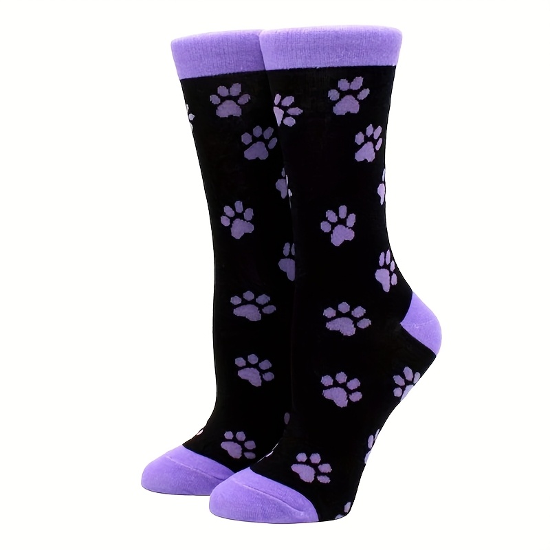 TEMU 1 Pair Of Fashionable And Trendy Women's Socks With Cute Animal Paw Print Pattern, Soft, Comfortable, And Casual Mid-calf Socks Suitable For Daily Use