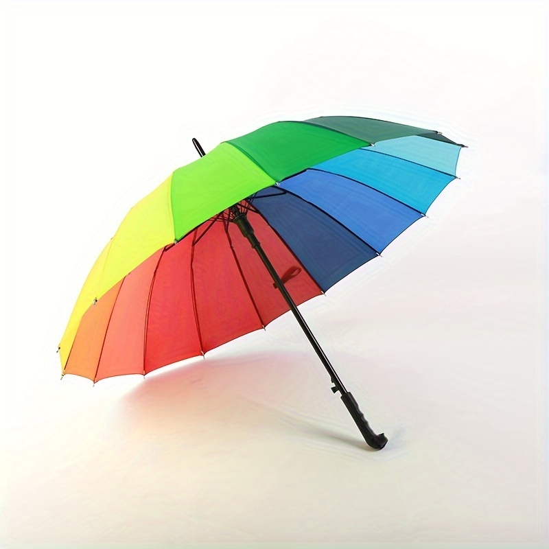 

Creative Compact Automatic Rainbow Umbrella, Long Handle Sunshade Windproof Rainy And Sunny Umbrella