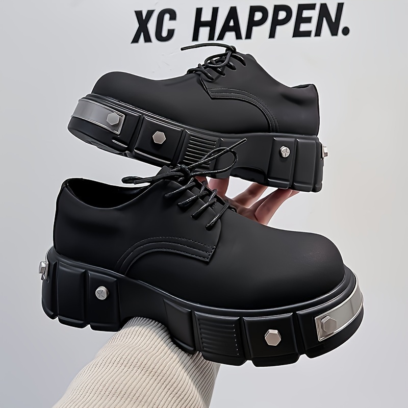 mens solid punk style chunky boots comfy non - Temu display picture 1