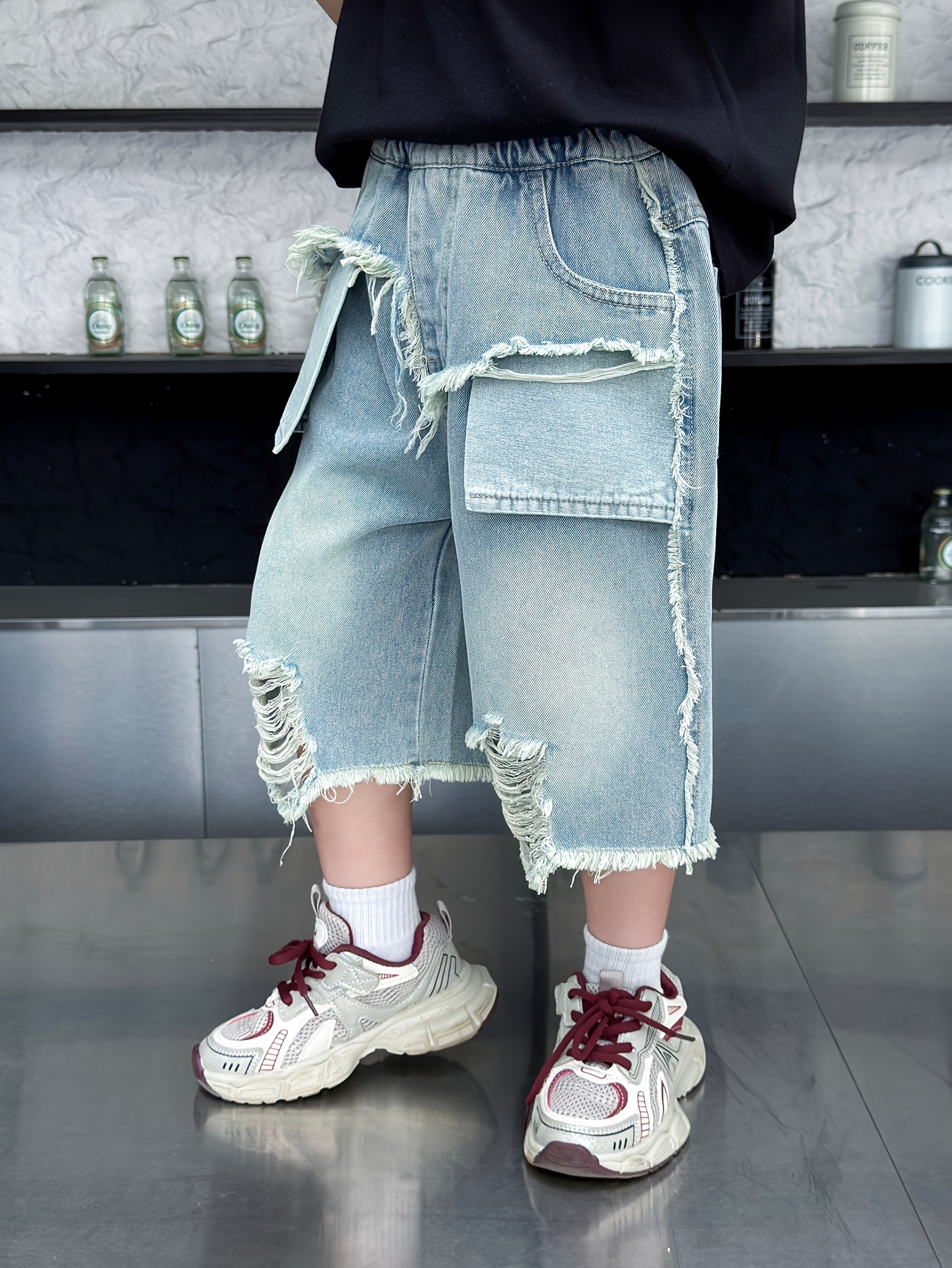 パンツ andwang fringe denim short pants fringe denim short pants